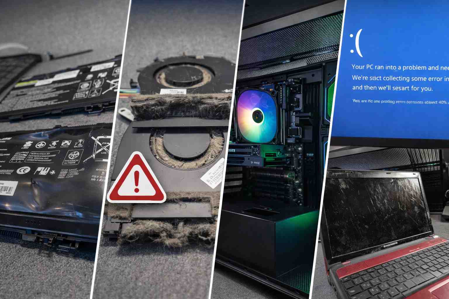 Bežné problémy počítačov a notebookov – nafúknutá batéria, zanesené chladenie, herný PC a modrá obrazovka smrti Windows