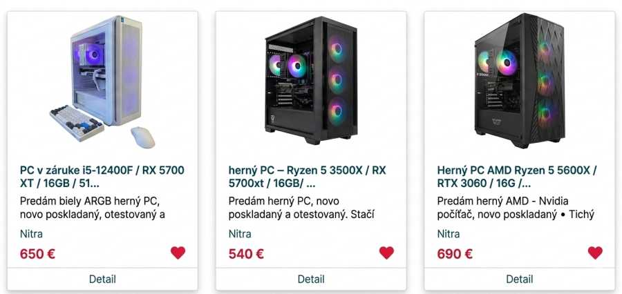 Výber herných PC zostáv Ryzen a grafických kariet AMD RX 580 v outlete PC Servis Nitra