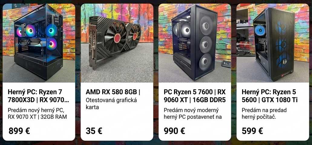Výber herných PC zostáv Ryzen a grafických kariet AMD RX 580 v outlete PC Servis Nitra