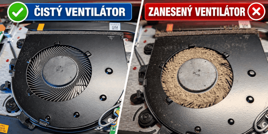 Porovnanie čistého a zaneseného ventilátora